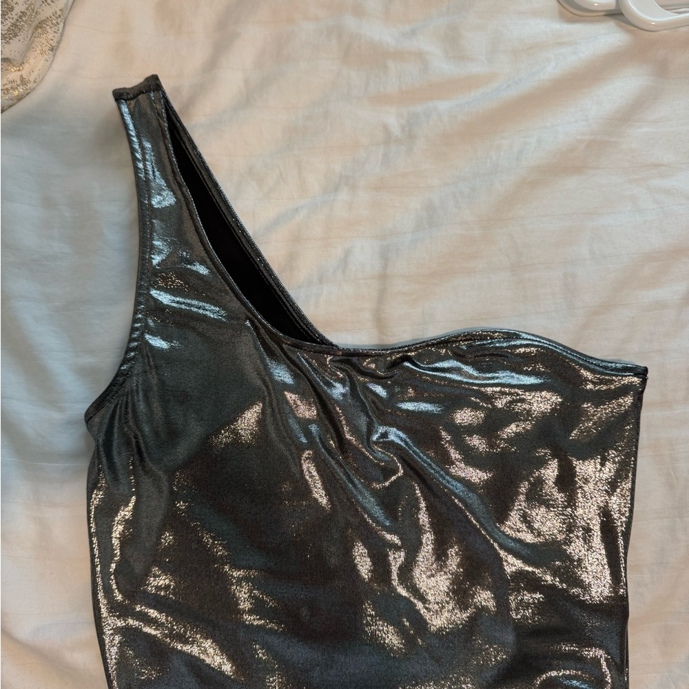 One-Shoulder Metallic Top